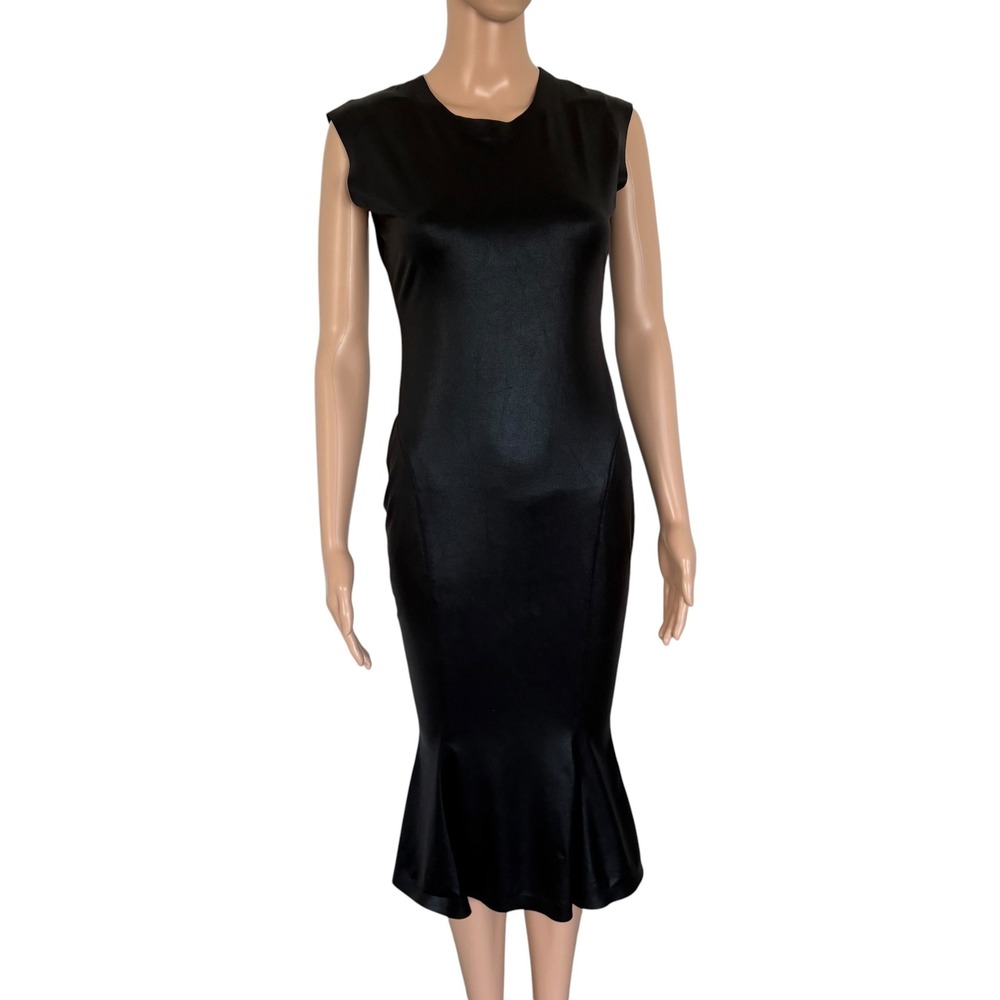 Norma Kamali Black Liquid Mermaid Midi Dress Sleeveless Crew Neck XS 34 Feminine - Picture 2 of 11